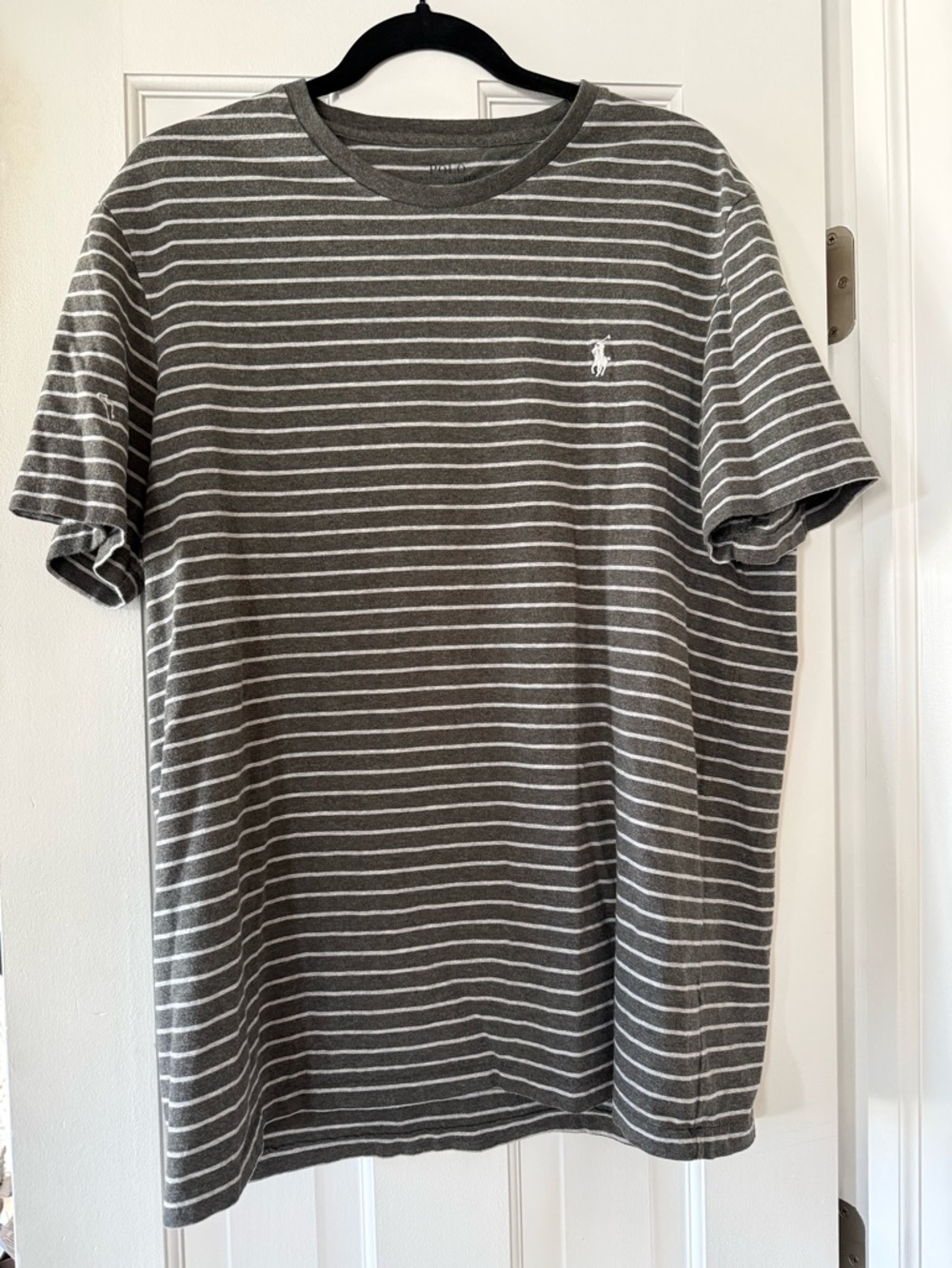Polo Ralph Lauren Gray White Striped Crewneck T-Shirt Men’s XL Custom Fit